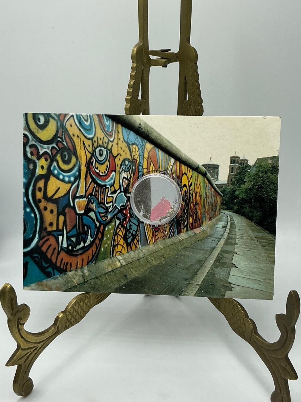 Berlin Wall Souvenir Postcard Genuine Painted Piece Concrete Artifact 1989